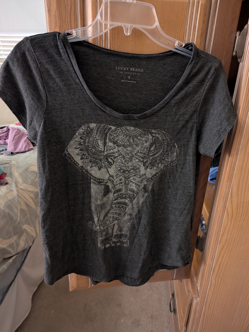 Lucky Brand Charcoal Elephant Graphic Scoop Neck Tee